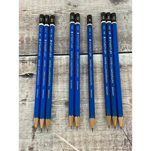Lot of 9 Vintage Staedtler Mars Lumograph 100 Pencils Various Hardnesses Sharpnd